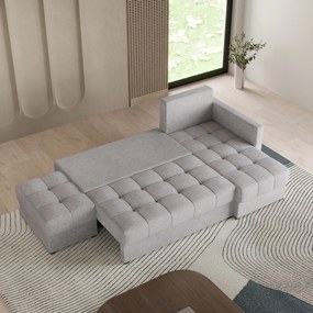 Masseno Narożnik LUMARI z funkcją spania i pojemnikiem na pościel Narozniki L, Rozkładana sofa - Jasnoszary, NEVE 83