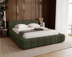 Emporius Bolonia łóżko tapicerowane 160x200 cm - łóżko podwójne 160x200 - pojemnik, stelaż, gruba pianka, tkanina welurowa, zielony (Komodo 61)