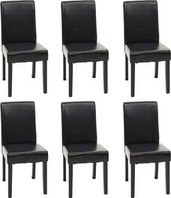 Krzesło do jadalni Littau (zestaw 6 sztuk),  skóra, czarny, ciemne nogi