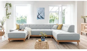 Jasnoszara rozkładana sofa w kształcie litery "U" Miuform Dazzling Daisy, prawostronna