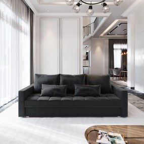 Masseno Sofa SIRO z funkcją spania i pojemnikiem na pościel, Rozkładana sofa - Czarny, KRONOS 07