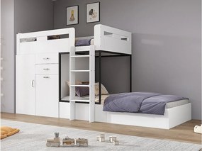 Łóżko piętrowe wielofunkcyjne - 2x90x200 cm - z szafą i wysuwanym biurkiem - Białe (bez materaca)