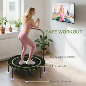 SPORTNOW Trampolina fitness z regulowanym uchwytem, Trampolina sportowa do użytku wewnątrz i na zewnątrz, Stal, Tworzywo sztuczne, Zielony