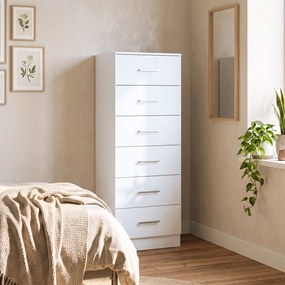 HOMCOM Komoda z 6 szufladami, nowoczesna komoda do sypialni, szafka do przechowywania, 40 x 40 x 110 cm, Biały w wyglądzie drewna | Aosom PL