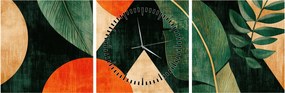 Obraz - Geometryczne motywy naturalne II. (z zegarem) (90x30 cm)