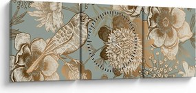 Obraz - Ogród z ptakiem (z zegarem) (90x30 cm)