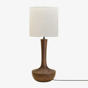 Lampa Stołowa Z Drewna Mango Sintra Ciemny Drewniany Uchwyt & Arlina Biała Ø30 Cm - ↑30 Cm - Sklum