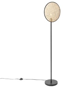 Lampa podłogowa rustykalna czarna z rattanu 35 cm - KataKolonialny Oswietlenie wewnetrzne