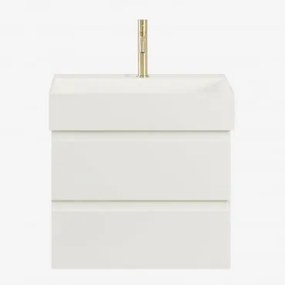 Zestaw Wiszących Mebli Łazienkowych Z Drewna I Forniru Jesionowego Zintegrowany Z Umywalką Ona Biała & - Sklum