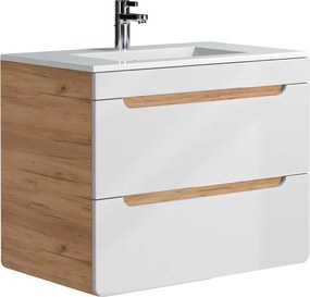 Wisząca szafka łazienkowa z umywalką do zabudowy – kolor naturalny i biały – 80 cm – ARUBA