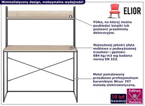 Metalowe biurko w stylu loft z półką czarny + dąb - Tandrum