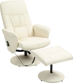HOMCOM Fotel Masujący z Podnóżkiem, Ergonomiczny Fotel z 10 Punktami Wibracyjnymi, Skóra Ekologiczna, 76 x 81 x 105 cm, Kremowy