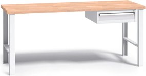 Profesjonalny stół warsztatowy G3 z drewnianym blatem roboczym, 1700 mm, 1x 1 szufladowy kontener, szary