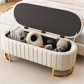 Ławka ze schowkiem i podnóżkiem - 120 x 39,9 x 43 cm - cm - ze schowkiem - aksamit - beż