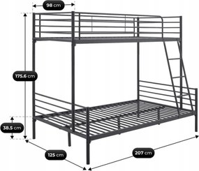 Łóżko Piętrowe Młodzieżowe 90x200 cm/ 120x200 cm TRES Metalowe Czarne