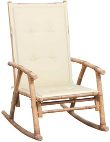 Bambusowy fotel bujany z kremową poduszką - Stella
