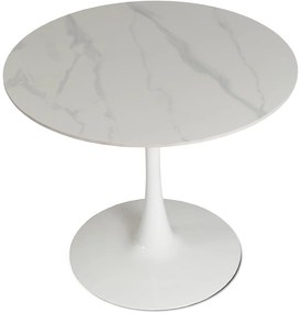 Stół Okrągły SANDER 90 cm Ceramiczny Biały do Salonu Nowoczesny Glamour
