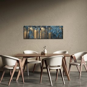Obraz zaśnieżonego lasu (z zegarem) (90x30 cm)