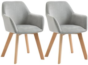 HOMCOM Zestaw 2 krzeseł jadalnianych aksamitne tapicerowane z drewnianymi nogami szare | Aosom PL