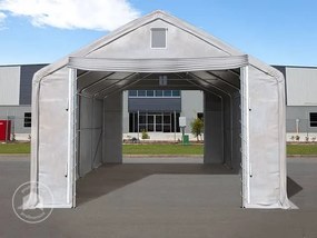 TOOLPORT 6x12m Hala namiotowa - 3 m wysokość ścian bocznych z 4x3,35m bramą, PRIMEtex 2300, szary, ze statyką (podłoże gruntowe) - (48674)
