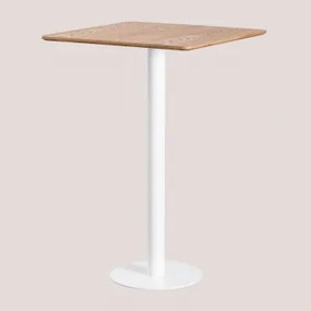 Kwadratowy Wysoki Stolik Barowy Z Forniru Jesionowego Frappe ↔︎ 70 Cm & Biały - Sklum