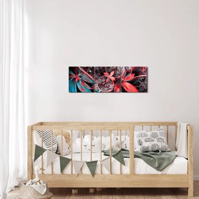 Abstrakcyjny obraz egzotycznych kwiatów (z zegarem) (90x30 cm)