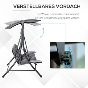 Outsunny: Elegancka Huśtawka Ogrodowa 3-osobowa z Daszkiem i Dodatkowymi Stoliczkami