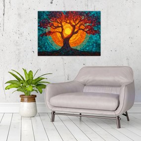 Obraz na szkle - Drzewo życia i słońce w mozaice (70x50 cm)