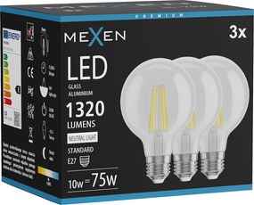 Mexen Vintis 3x żarówka filament LED E27, G80, 10W, Neutralna - 4000K, 1320 lm, clear - L155-E27-1040-00x03