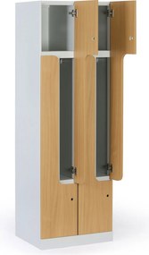 Metalowa szafka ubraniowa S1 Z, 4-drzwiowa, 1850 x 600 x 500 mm, demontaż, zamek mechaniczny z kodem, drzwi laminowane, orzech