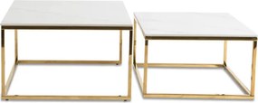 Zestaw Stolików Kawowych TENOR Biały Marmur/Złoty do Salonu Glamour