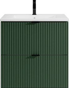 Wisząca szafka pod umywalkę prążkowana  - Matowa zieleń - 60 cm - ZEVINI