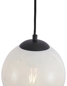 Nowoczesna lampa wisząca czarna z białym okrągłym szkłem 7-punktowa - Misty Nowoczesny Oswietlenie wewnetrzne