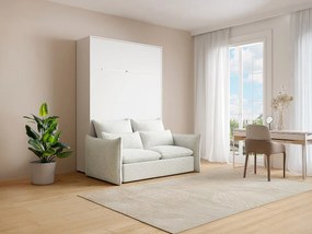 Łóżko chowane w szafie 140 x 200 cm - Otwieranie pionowe manualne - Z oświetleniem LED - Białe + Kanapa - RAPILI