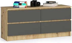 Komoda AKORD K120 Dąb Artisan 120 cm 4 szuflady kolor Grafit Szary mat 120x40x55 cm