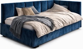 Granatowe łóżko młodzieżowe tapicerowane welwetem 100x200 T4-E13