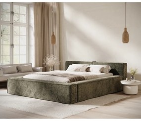Ciemnozielone tapicerowane łóżko dwuosobowe ze schowkiem ze stelażem 160x200 cm Voliera – Maison de Rêve