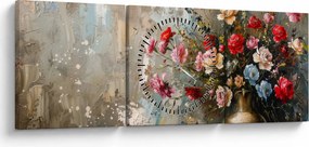 Obraz - Wazon z kwiatami (z zegarem) (90x30 cm)