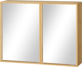 kleankin Szafka Łazienkowa z Drzwiami Lustrzanymi, Wiele Przegródek, Solidna Obudowa z Bambusa, 65,2 x 14 x 50 cm