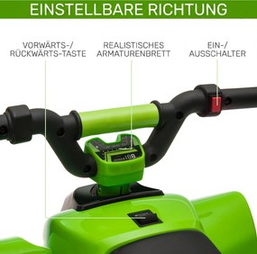 HOMCOM Quad elektryczny 6V dla dzieci z funkcją przód/tył dla dzieci 1,5-3 lat do 20  kg zielony | Aosom PL