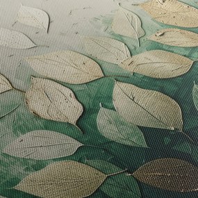 Obraz - Złoto-zielone liście (z zegarem) (90x30 cm)