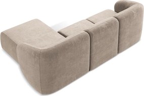 Jasnobrązowy narożnik z tkaniny szenilowej (prawostronny/z szezlongiem) Lani – Makamii