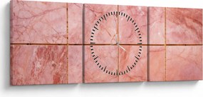 Obraz - Różowe, marmurkowe płytki (z zegarem) (90x30 cm)