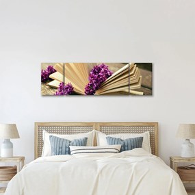 Obraz książki i fioletowych kwiatów (170x50 cm)