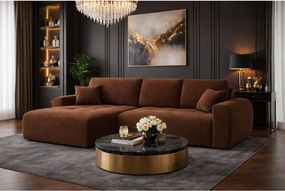 Narożnik w kształcie L z funkcją spania i pojemnikiem Ivo L, tkanina welurowa Salvador, Ciemnobrązowy, Lewy