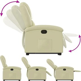 Fotel relaksacyjny kremowy z prawdziwej skóry z funkcją elektrycznego podnoszenia