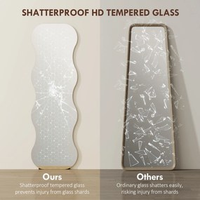 HOMCOM Lustro w całości bez ramy, z podstawą drewnianą, elastyczne umiejscowienie, w kształcie falisty, Czarny