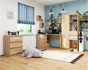 Biurko narożne AKORD B16 Dąb Sonoma 124 cm lewe 3 szuflady kolor Dąb Sonoma mat 2 półki 124x85x77 cm