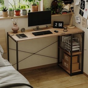 Biurko komputerowe stół loft jasny brąz nowoczesne z półkami industrialne