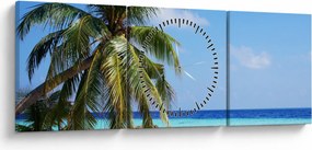 Obraz palmy na plaży (z zegarem) (90x30 cm)